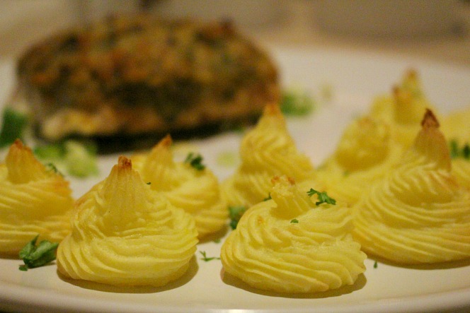 Pommes Duchesse & Herb Crusted Salmon